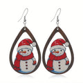 Wooden Christmas earrings with printed tree and snowman designs