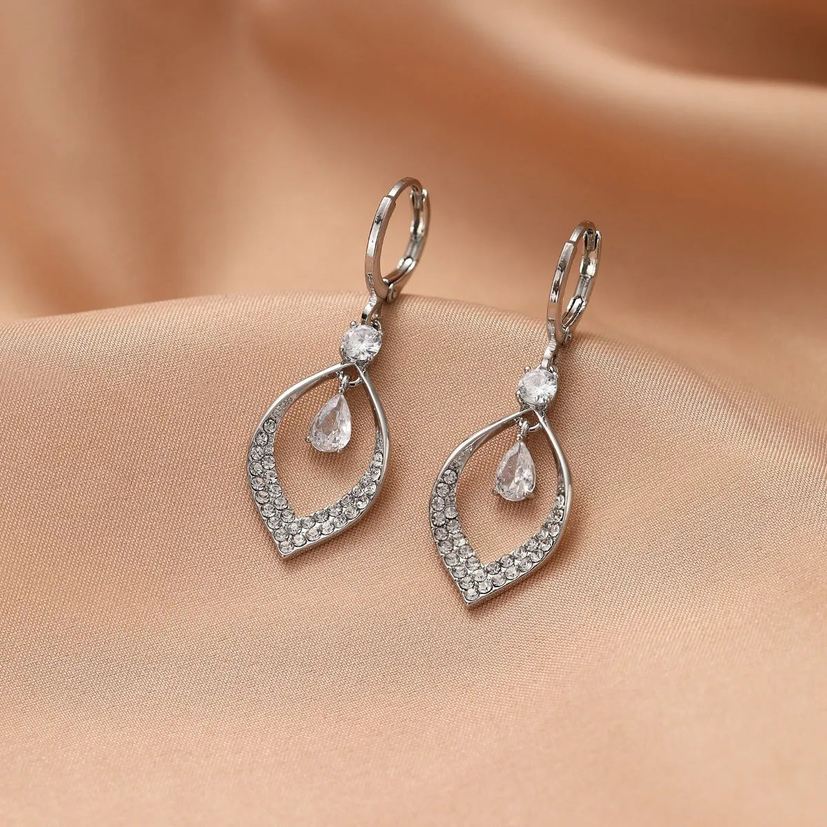 Copper zircon water drop tassel earrings with gold or silver electroplated buckles