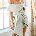 Women's off-shoulder strapless high waist dress with lace-up front and patchwork midi skirt
