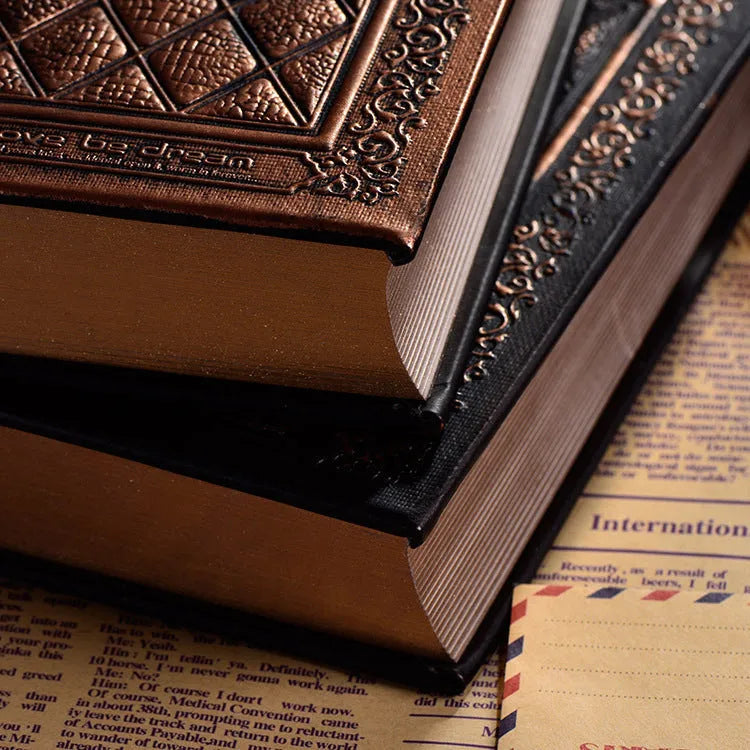 A5 embossed faux leather notepad with super thick pages in bronze or black gold colour