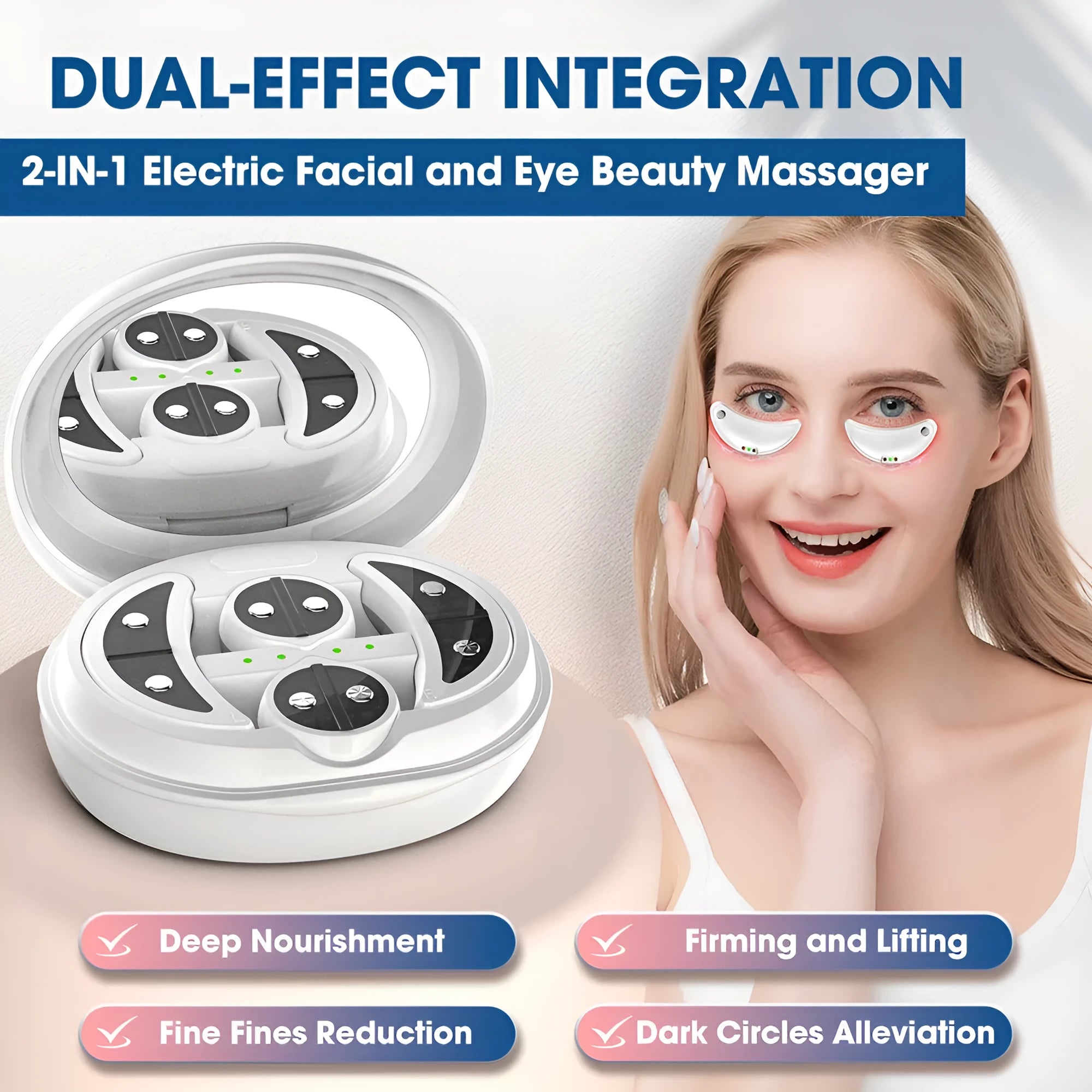 White wireless red light eye beautification instrument with EMS facial massage functionality