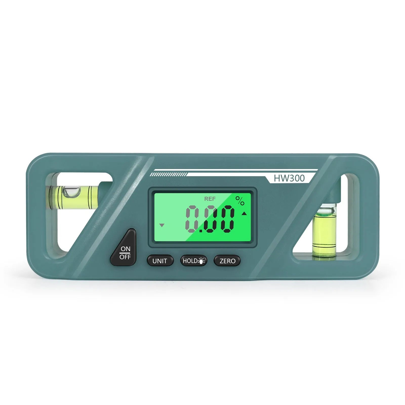 Digital magnetic inclinometer angle gauge showing display, placed on a metal surface.