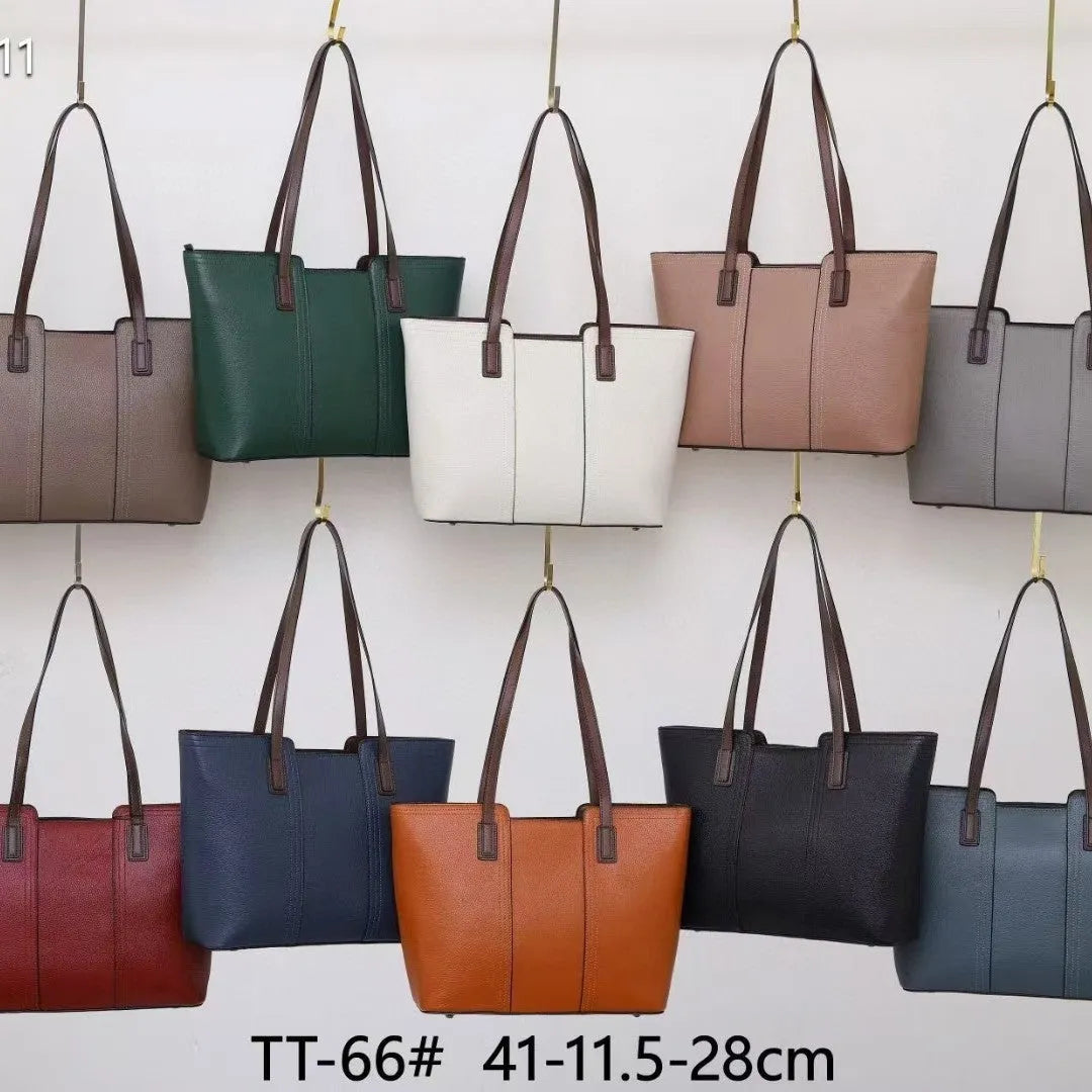 Genuine leather women's commuter shoulder bag in a box-type shape with a large capacity and sandwich pocket.