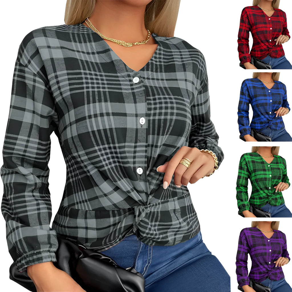 Women's purple plaid loose fit shirt with regular sleeves casual wear