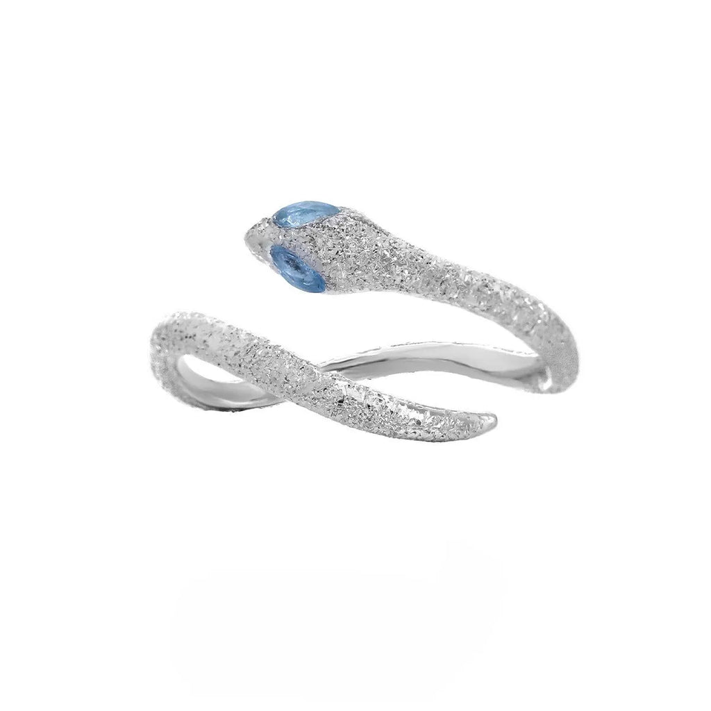 Silver snake zodiac ring with adjustable opening and platinum electroplated finish for women