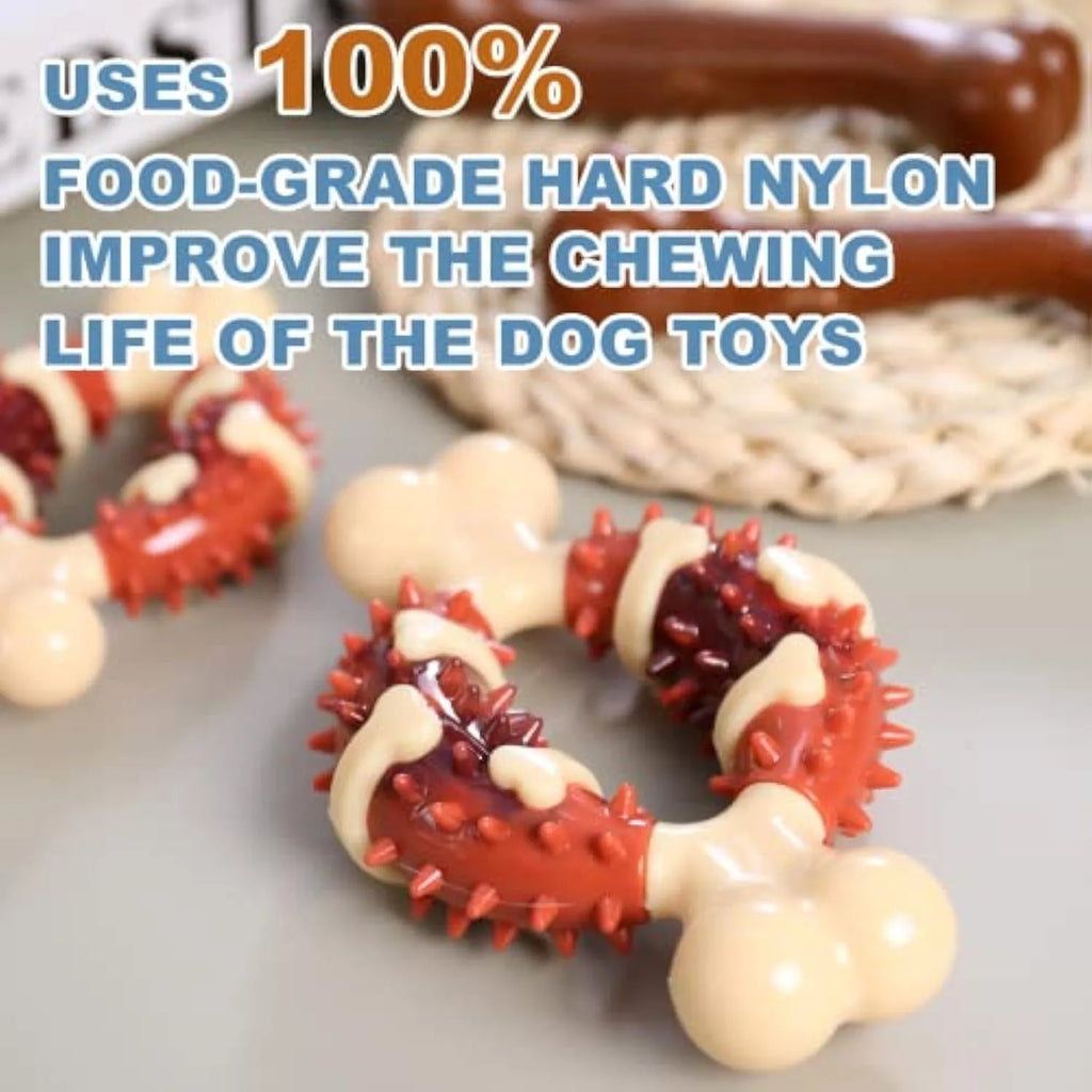Bone-shaped natural rubber dog molar chew toy for teeth grinding
