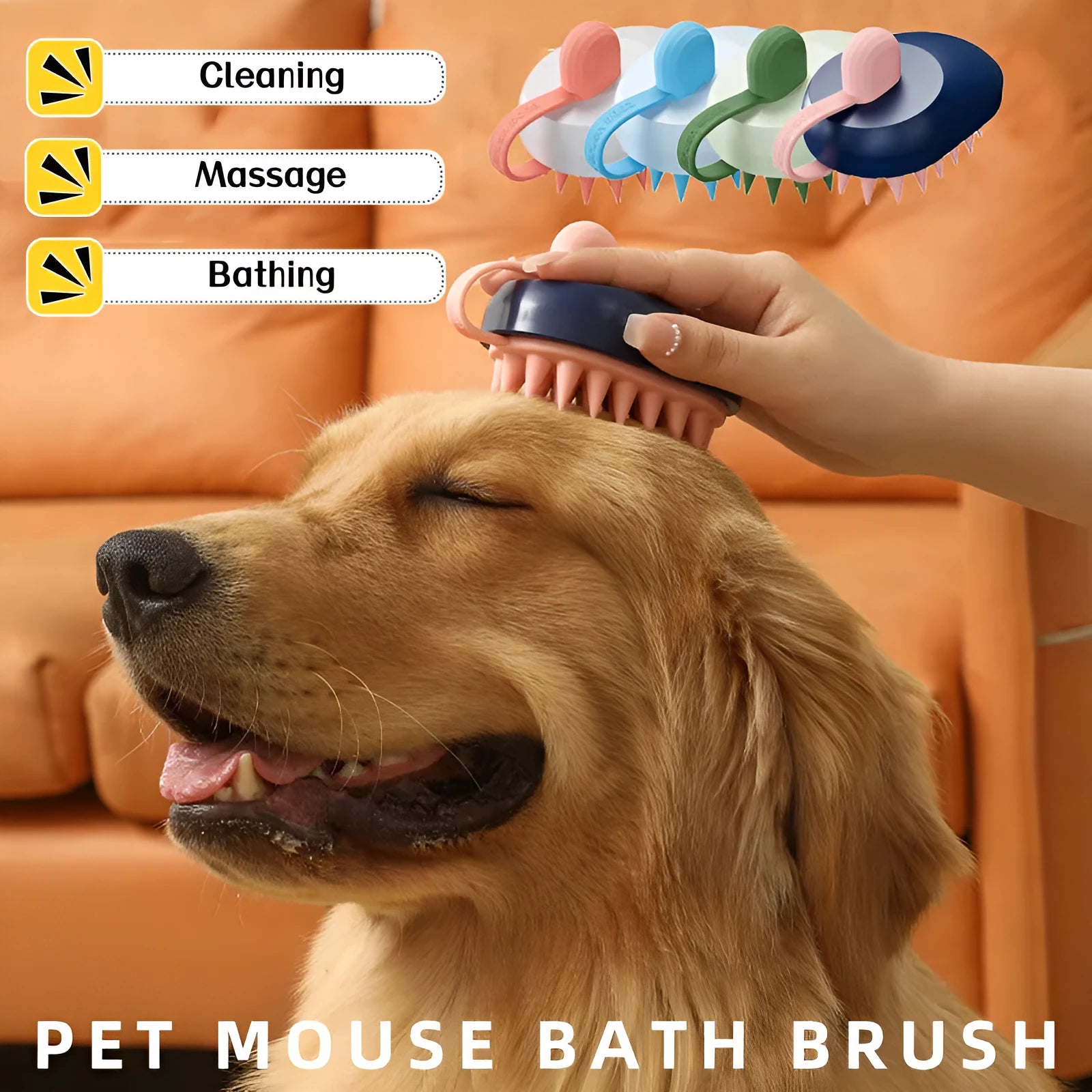 Soft silicone pet hair remover comb and massage brush for dogs and cats in four colour options