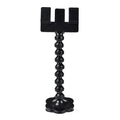Pet photography selfie stick with clip for snacks in black plastic, showing phone holder and rotatable head