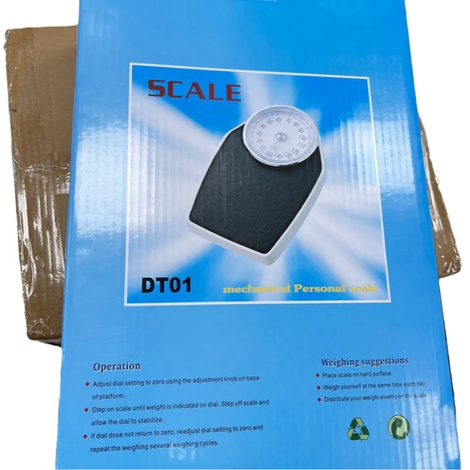 Black mechanical bathroom weighing scale with large dial on 47x35 cm platform