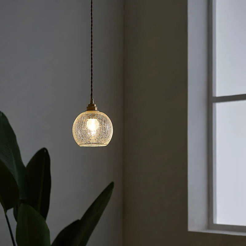 Brass and glass ball chandelier ceiling light with copper body and spherical shade
