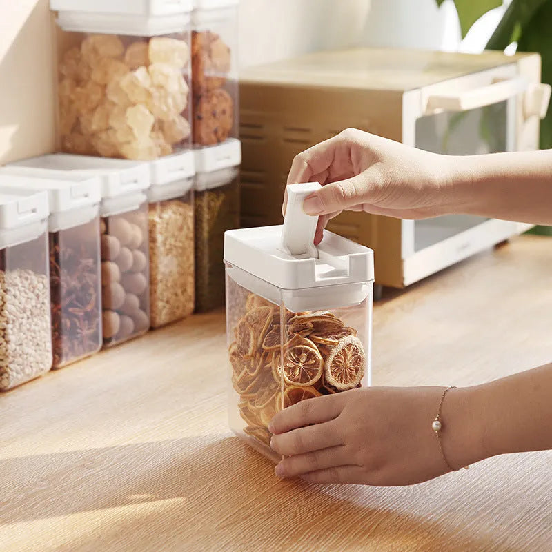 White transparent plastic grain storage container with 400ml capacity and Japanese design