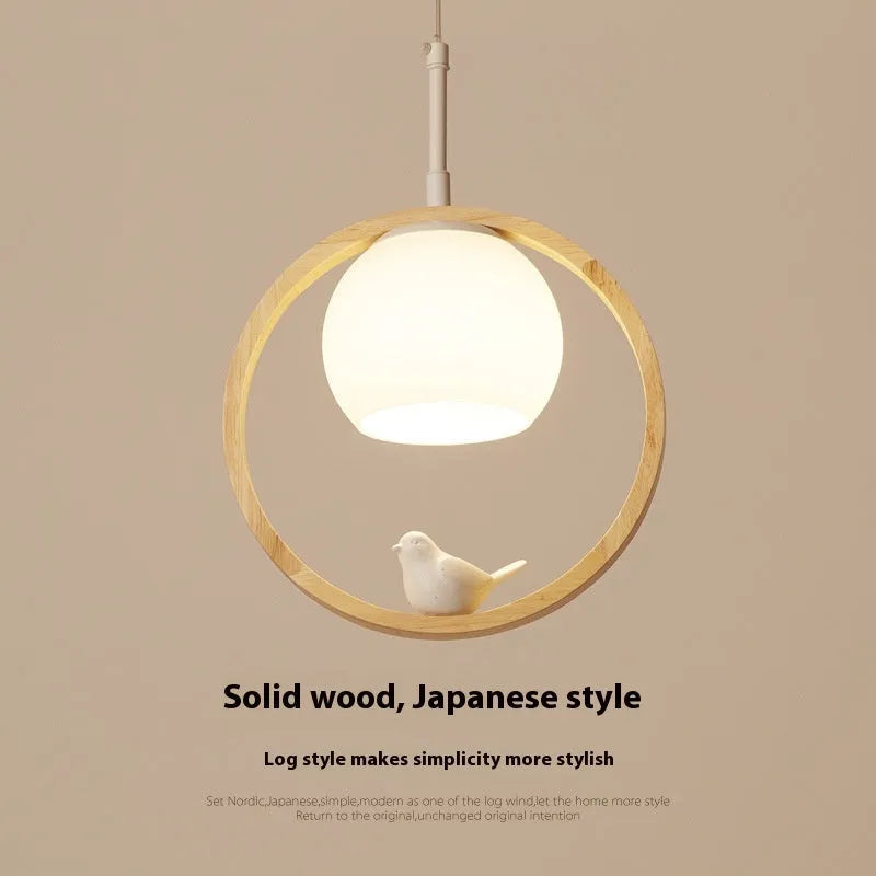 Nordic solid wood aisle chandelier with bird design for corridor staircase restaurant 220V
