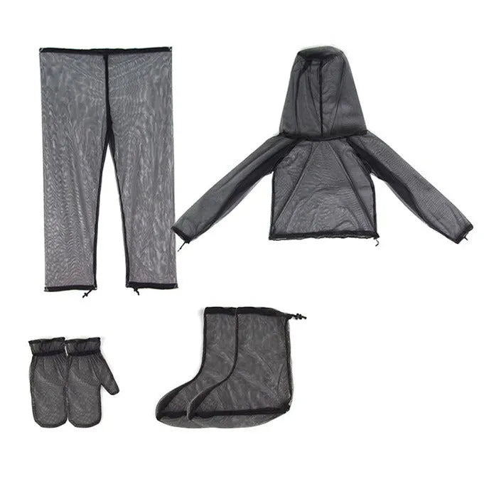 Summer camping anti mosquito suit four-piece set with trousers and booties in breathable mesh fabric