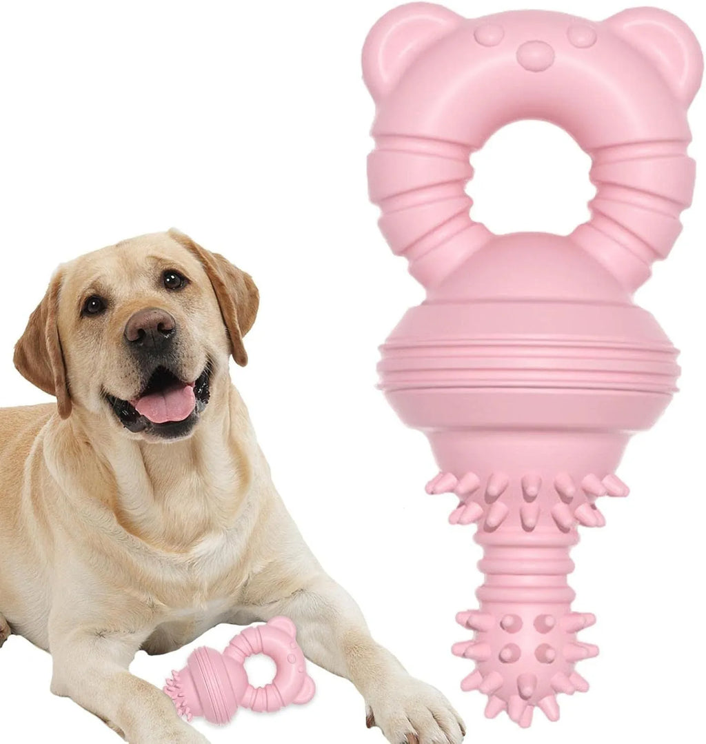 Blue rubber dog chew toy with molar cleaning texture, shown next to a measuring tape indicating 13.5cm size.