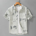 Men's white and light green cotton short sleeve floral print top, loose cardigan style, sizes M to 3XL