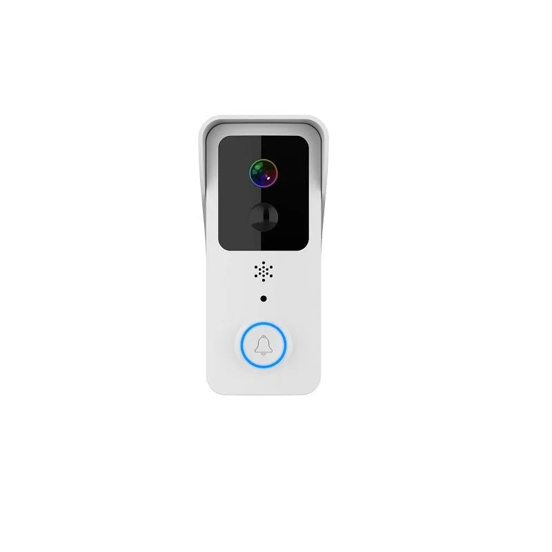 White waterproof HD visual doorbell with intercom, camera, and 18650 battery for home security