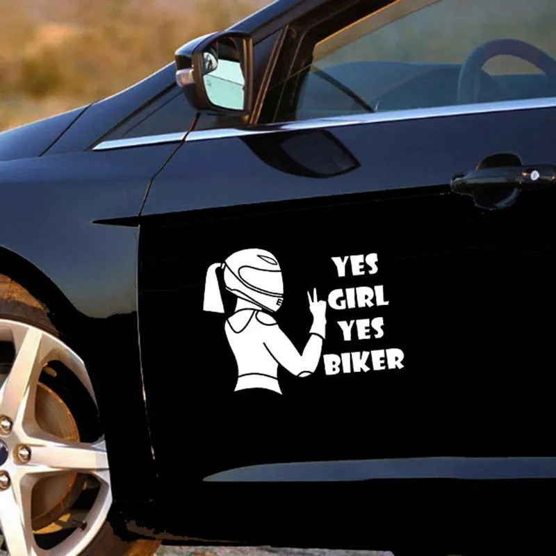 Cool Girl Rider character car decorative waterproof sticker measuring 16cm by 15cm