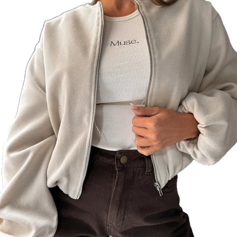Women's off-shoulder coat with lantern sleeves in brown loose casual style