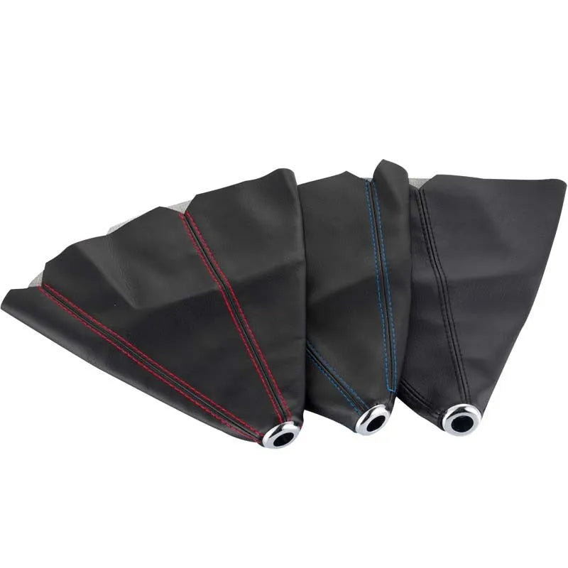 General Motors car gear stick cover in PU leather, shown in black, red, and blue colour options.