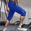 Men's ice silk cropped sports pants in quick-drying nylon available in black, blue, grey, or khaki