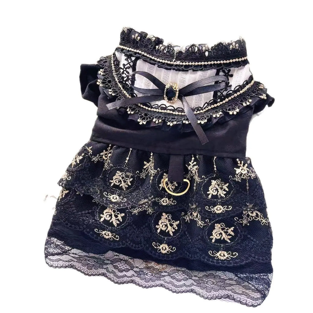 Golden gothic princess style skirt clothing for cat or dog on mannequin