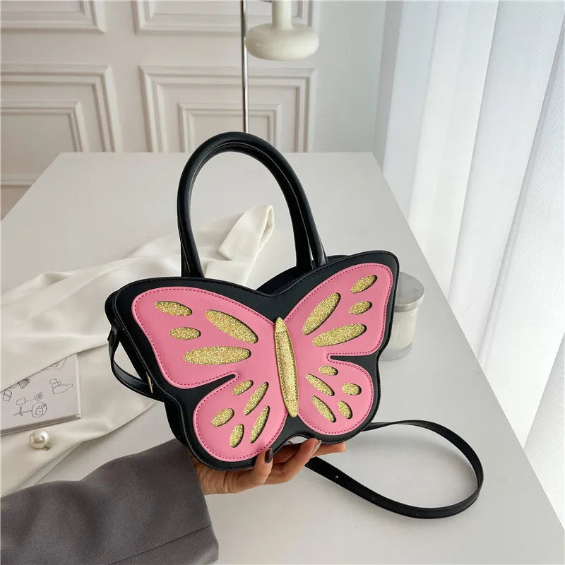 Square black PU crossbody bag with contrast detailing showing dimensions and adjustable shoulder strap
