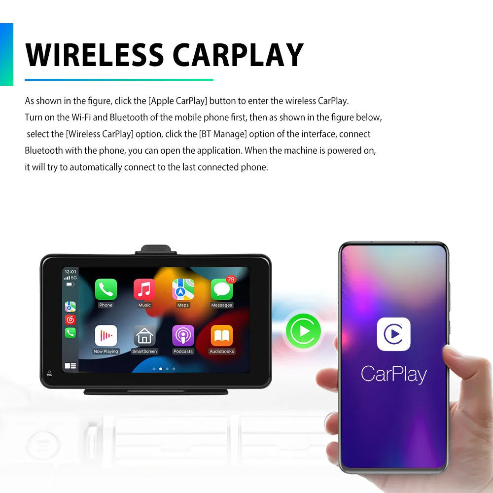 7-inch HD wired car entertainment screen player with universal mounting bracket and cigarette lighter plug
