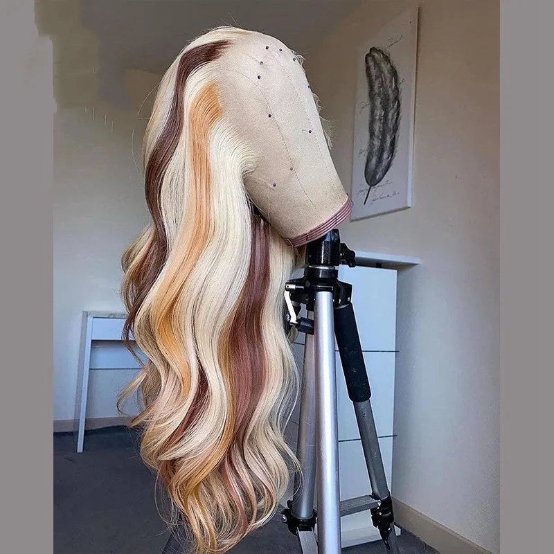 Brown and blonde pre-plucked human hair lace front wig Nabea Uty 13x4 lace 8-28 inch length
