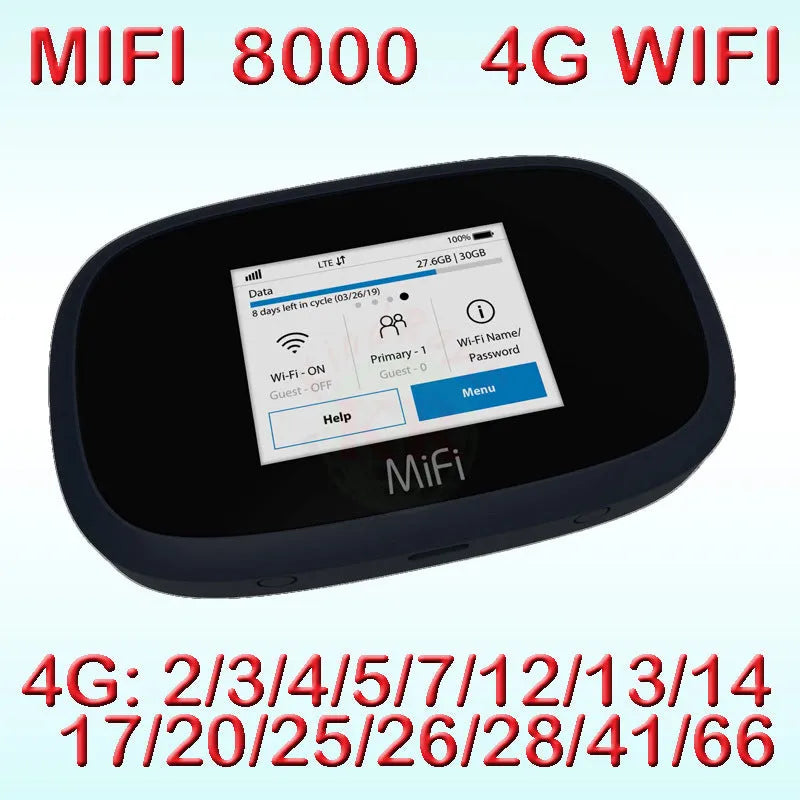 Black portable 4G WiFi router with compact design measuring 10x20x3cm