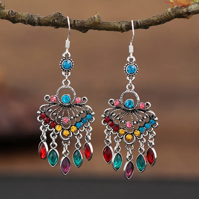 Smart water drop purple retro fringe earrings with ethnic detailing and drop shape