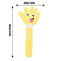 Yellow palm-shaped plush dog teething toy with squeaker for puppies