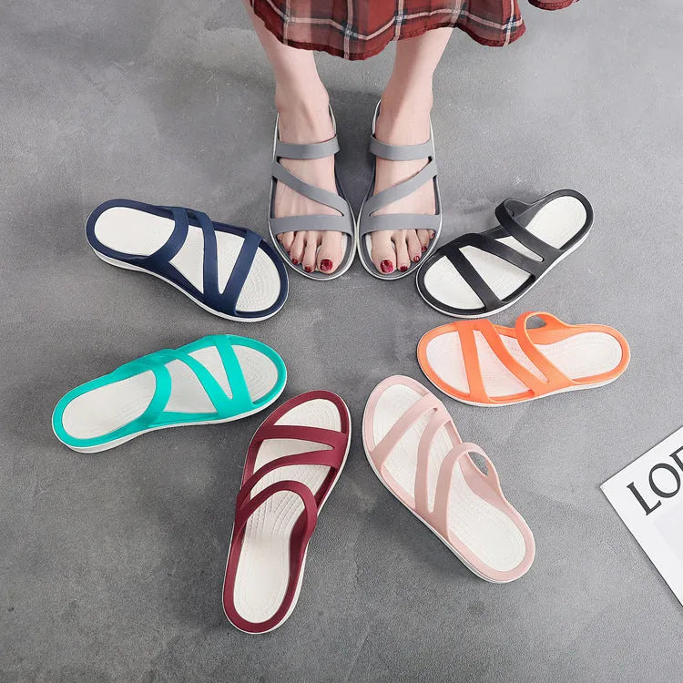 Women's solid-colour casual sandals with a breathable PP upper, shown in one of six available colours.