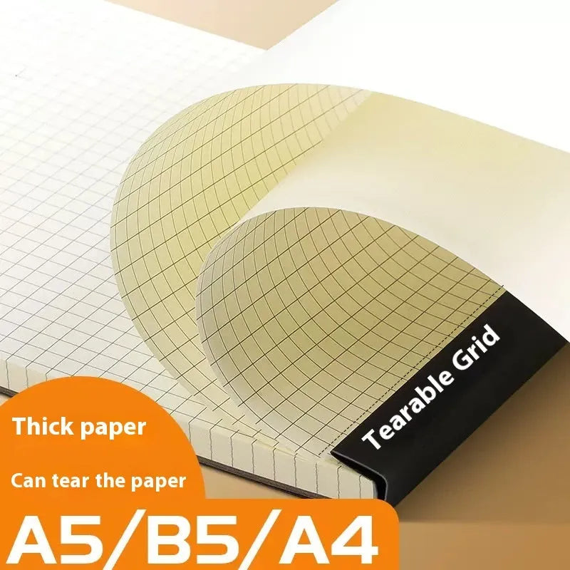 A5, B5 and A4 tearable writing pads with 80 sheets showing blank, grid and horizontal line ruling options