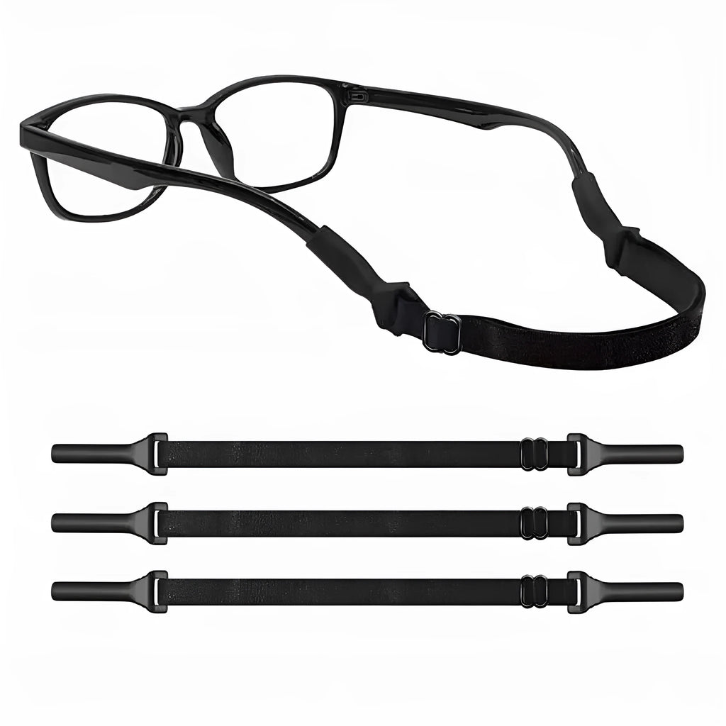 Black adjustable glasses cord with silicone earpiece attachments and fibre rope