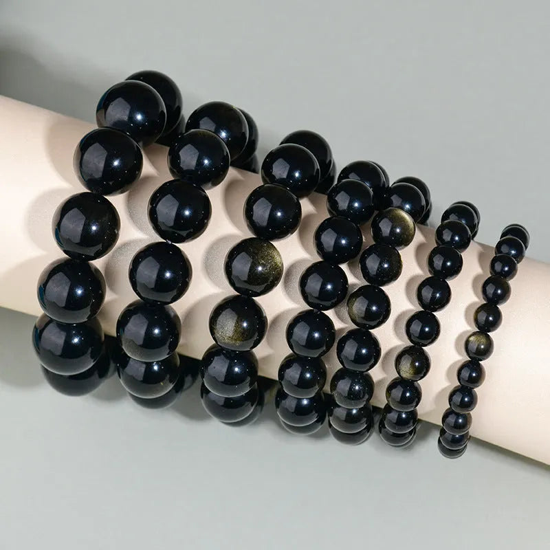 Hand-woven obsidian couple bracelet with natural stone beads in multiple colour options
