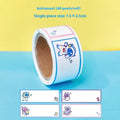 Roll of cartoon message index stickers showing dinosaur, astronaut, rabbit, and girl designs