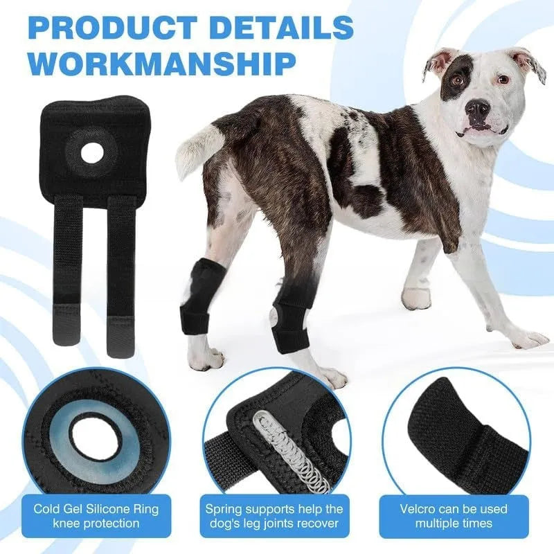 Black polyester dog leg guard for knee joint protection and ACL tear recovery.