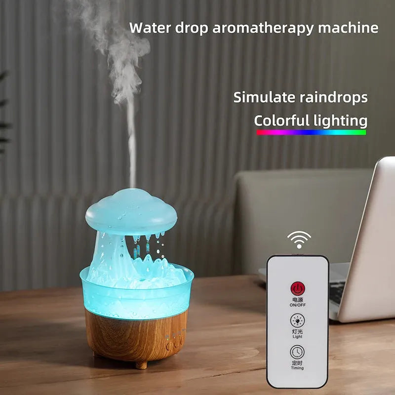 Rain cloud shaped ultrasonic humidifier with aromatherapy diffuser and 7 colour LED night light