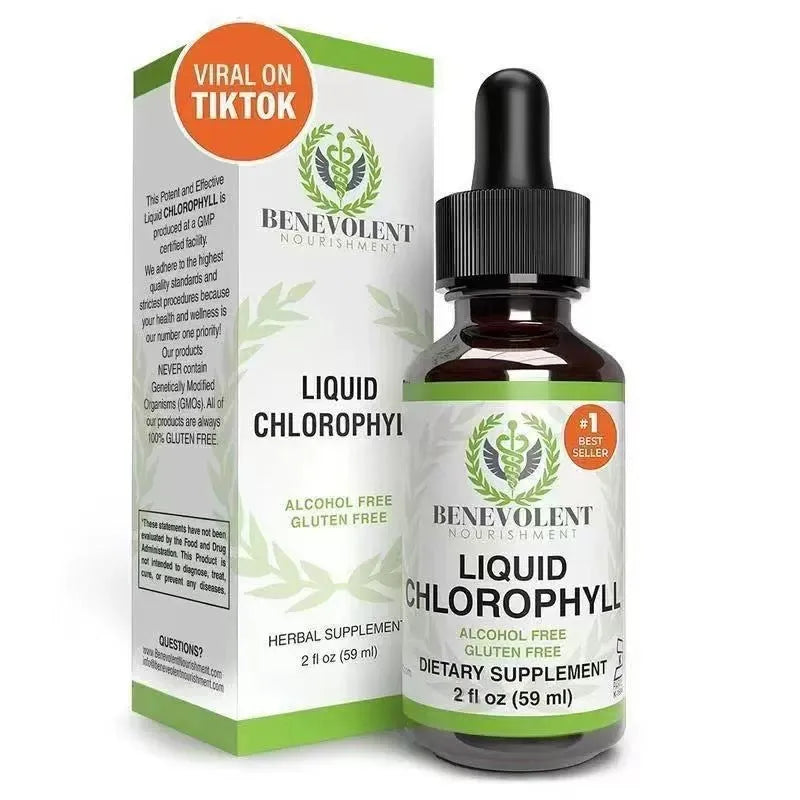 60ml bottle of natural liquid chlorophyll drops for adult intestinal care and body odour support