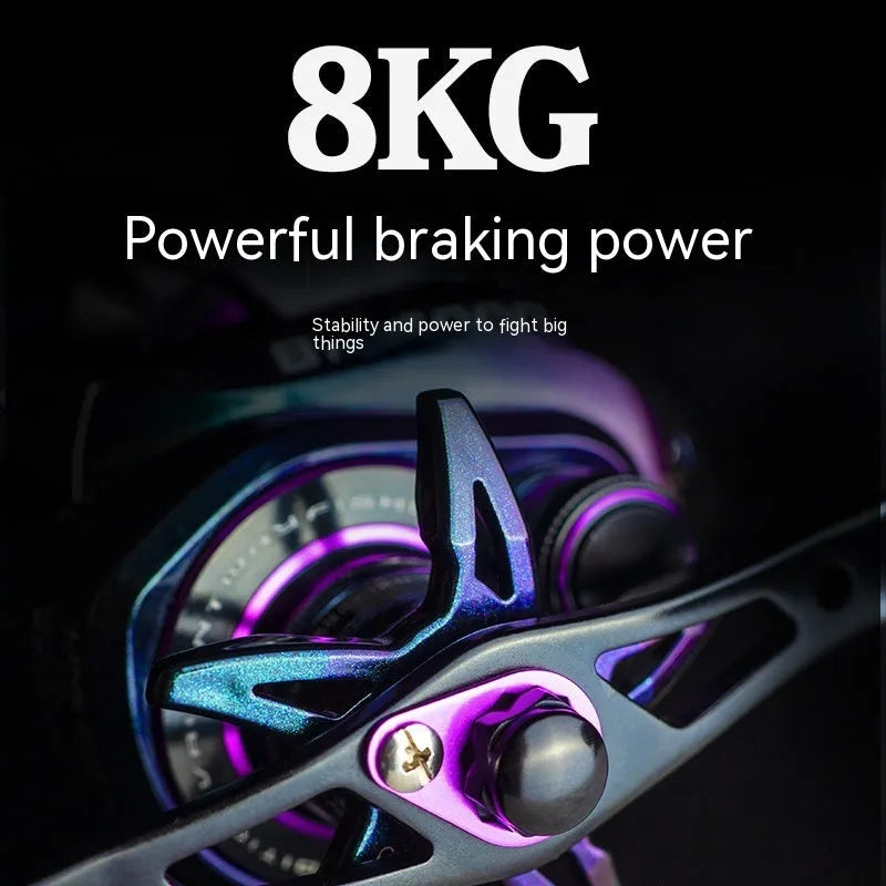 BM2000 water drop shaped spincast fishing reel with magnetic brake, shown in left and right hand versions.