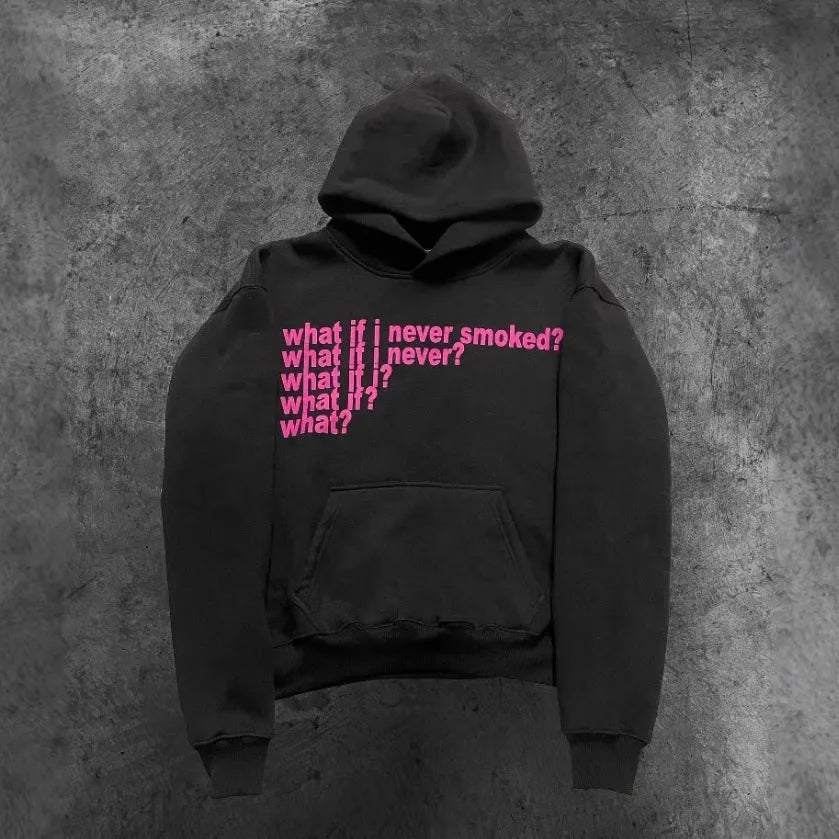 Letter print heavy hooded sweater pullover in Black and Heather Gray front view