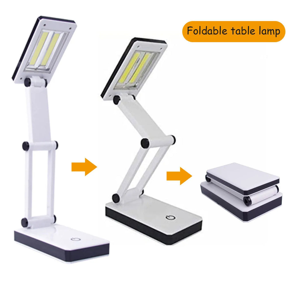 COB mobile phone folding lighting desk lamp black white 120 lumens touch dimming USB battery powered 13.3x7.2x28 cm