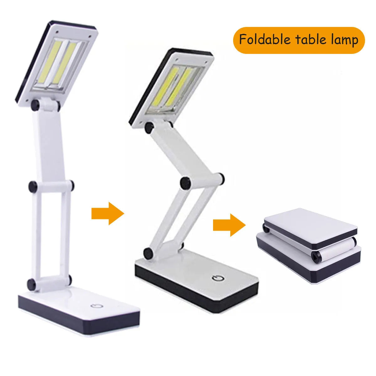 COB mobile phone folding lighting desk lamp black white 120 lumens touch dimming USB battery powered 13.3x7.2x28 cm