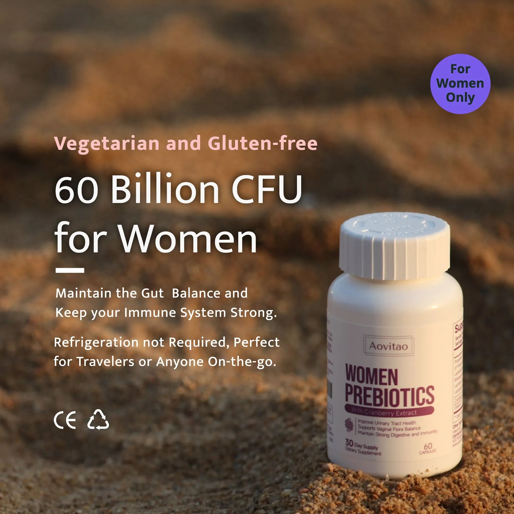 AOVITAO women's probiotic 60 billion CFU pH balance capsules bottle