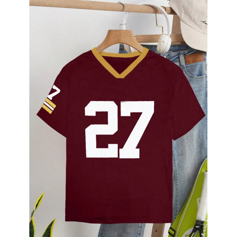 Cotton casual t-shirt with digital printed letter pattern in red colour option