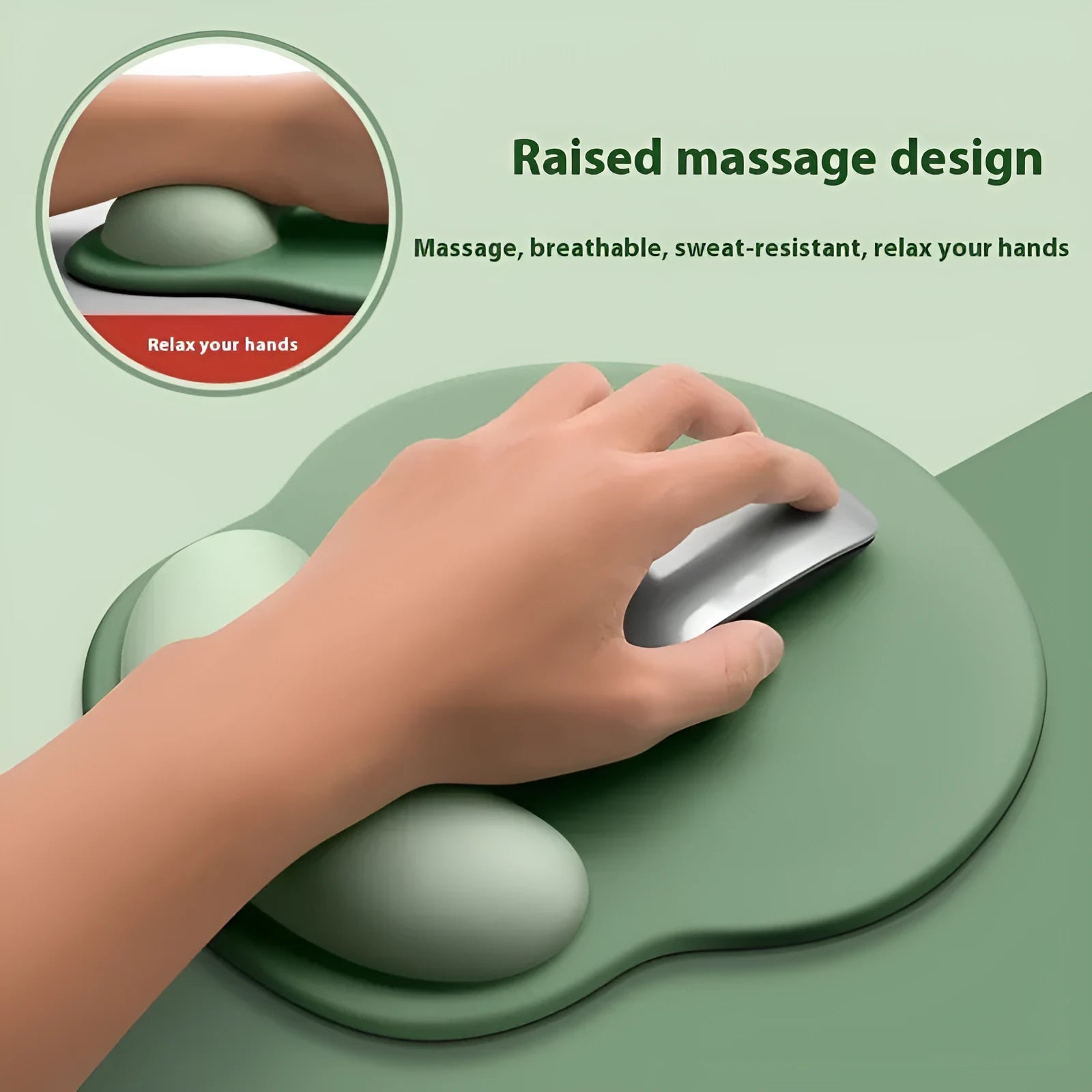 Gradient colour silicone mouse mat with wrist support measuring 220mm by 250mm
