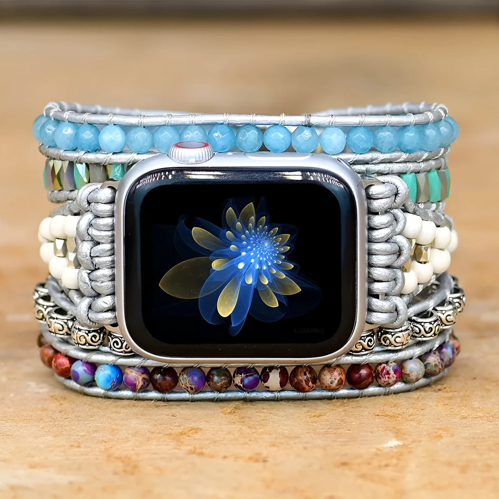 Stone bead hand-woven watch strap for iWatch 38-45mm, three sizes available