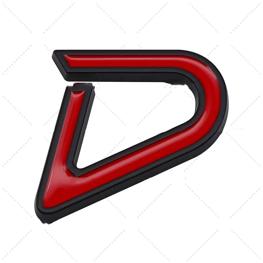 SD D metal car bumper sticker in red silver colour measuring 7.7x2.9cm SD size and 3.8x3.2cm D size options