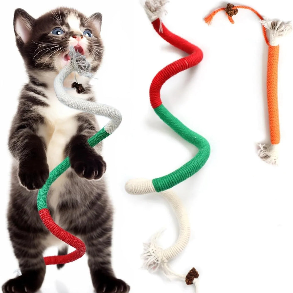 Bite rope catnip toy in 70cm cotton string, purple colour, for cat teething play