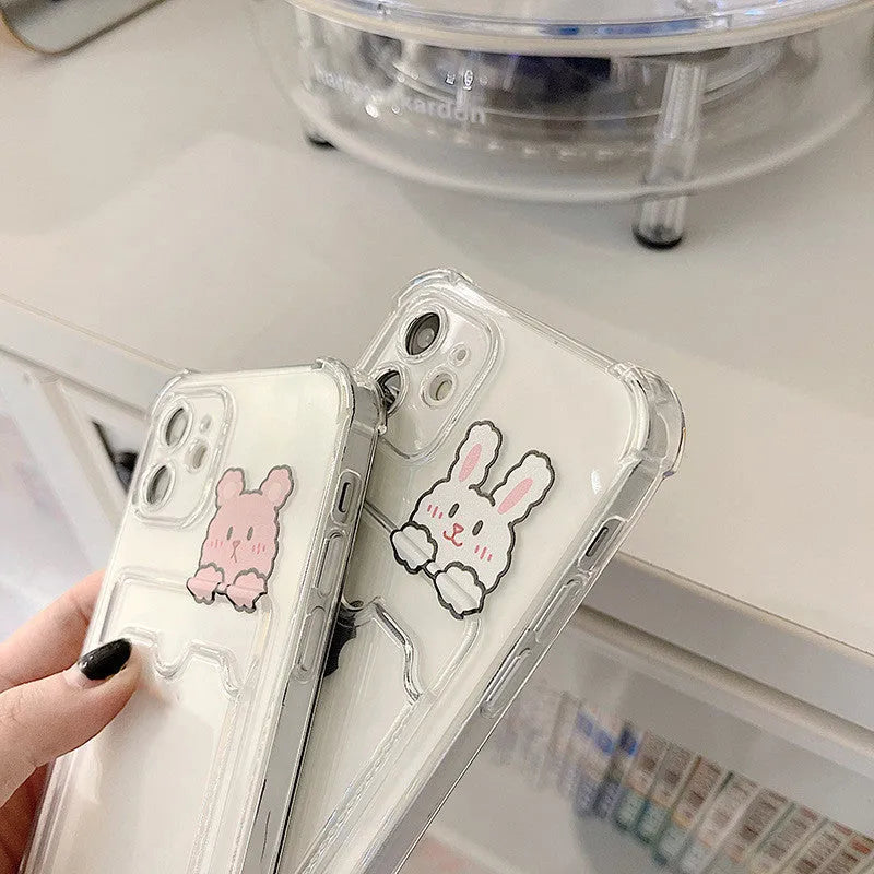 Transparent cartoon design phone case with card holder slot for Apple iPhone